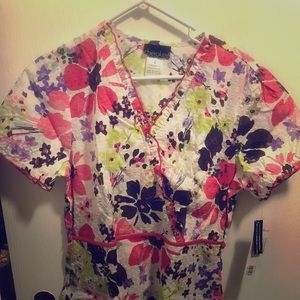 Floral Print Scrub Top